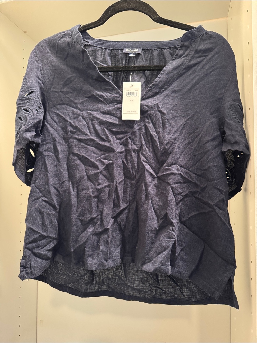 Splendid Navy Short-Sleeve V-Neck Eyelet Blouse